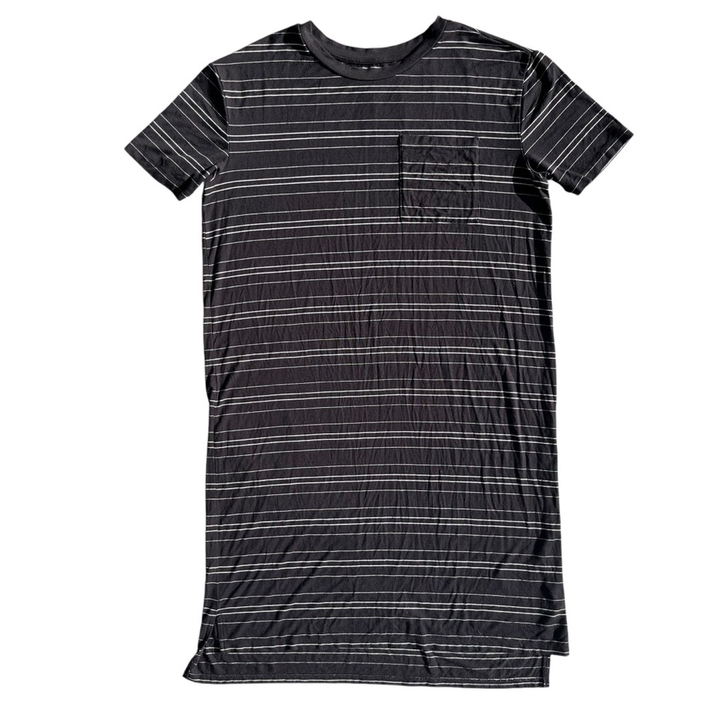 Daily Ritual Womens XS Black White Stripe Short Sleeve Knee Length T-shirt Dress